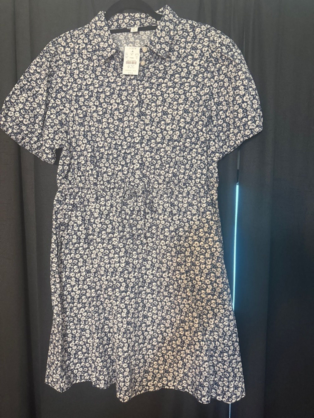 J. Crew Navy and White Floral Shirt-Collar Mini Dress